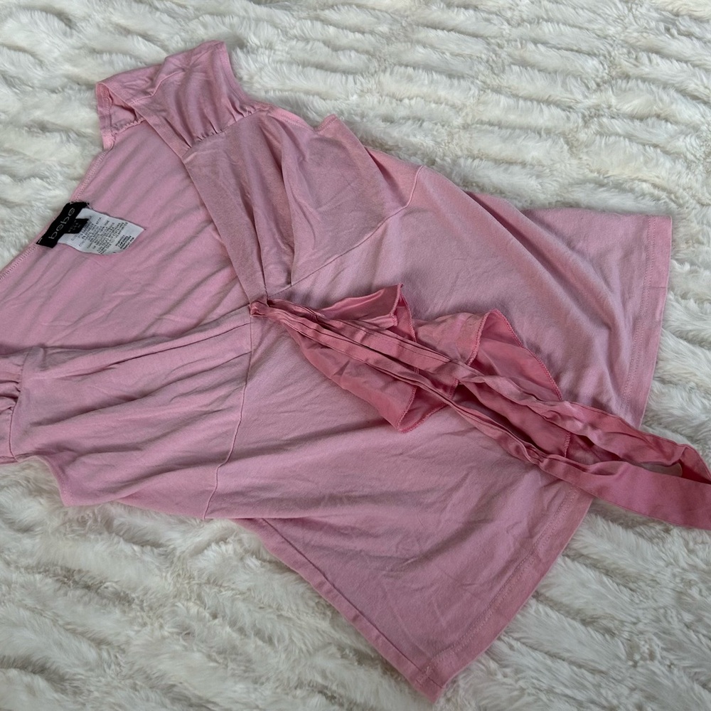 Y2K Bebe Rayon and Silk Babydoll Ruffle Top Made in USA Vintage - Picture 2 of 7